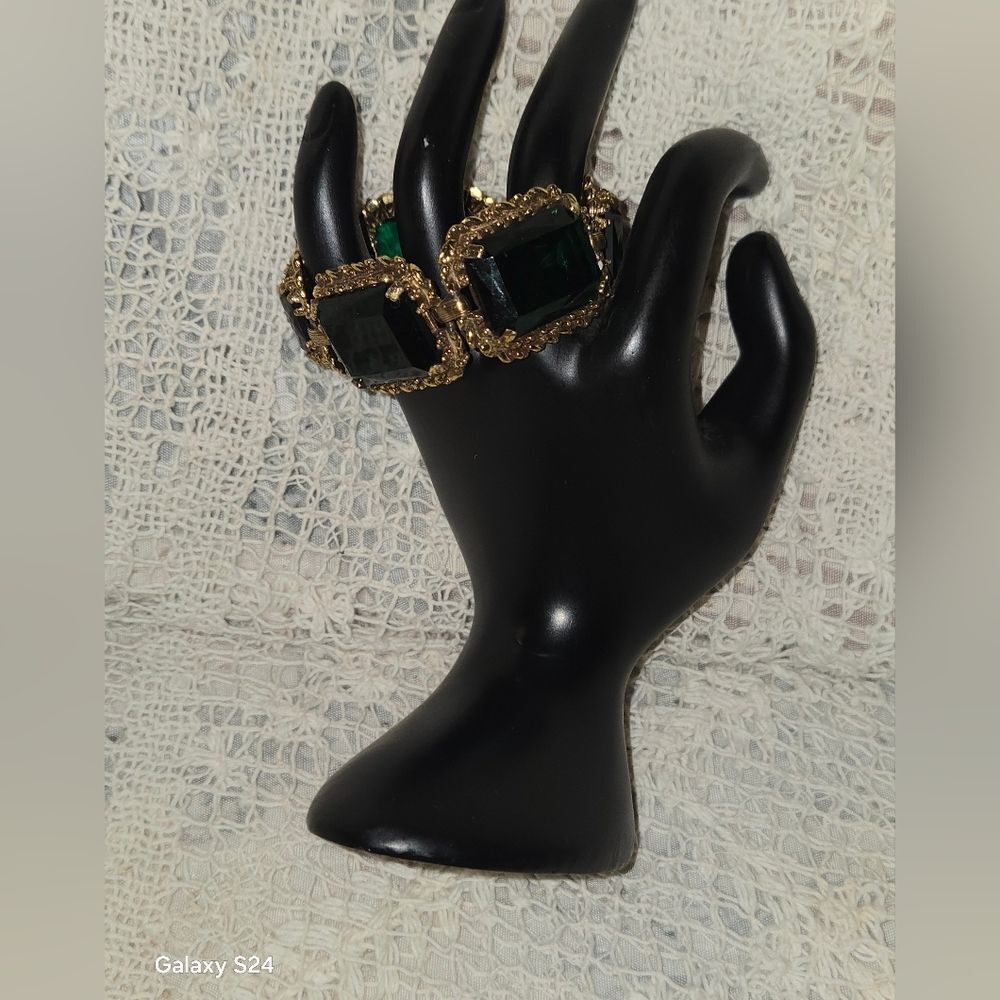 Juliana Emerald Green and Gold Rhinestone Bracelet